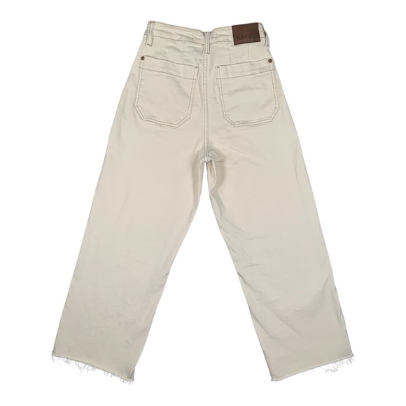 Judy Blue Denim - Judy Blue Jeans Garment Dyed Beige Wide Leg Crop Frey Hem Size 1/25